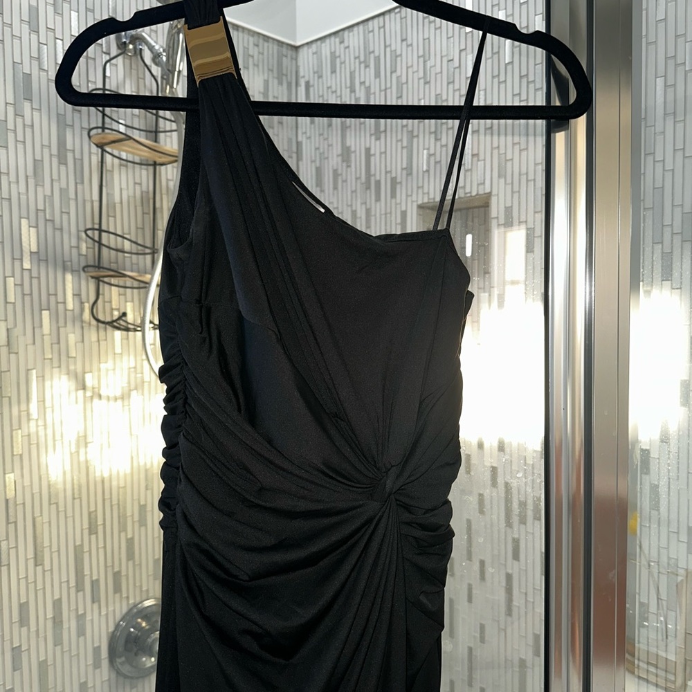 Black Asymmetrical Ruched One-Shoulder Dress